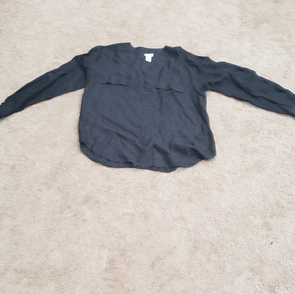 Navy blue 100% silk button down top - Picture 1 of 7